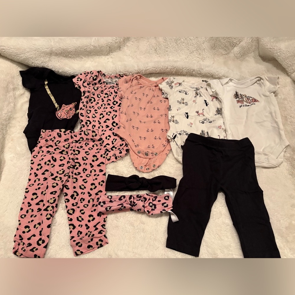 Baby Girl Mixed Clothing Set - Pink Leopard & Black - Picture 1 of 5